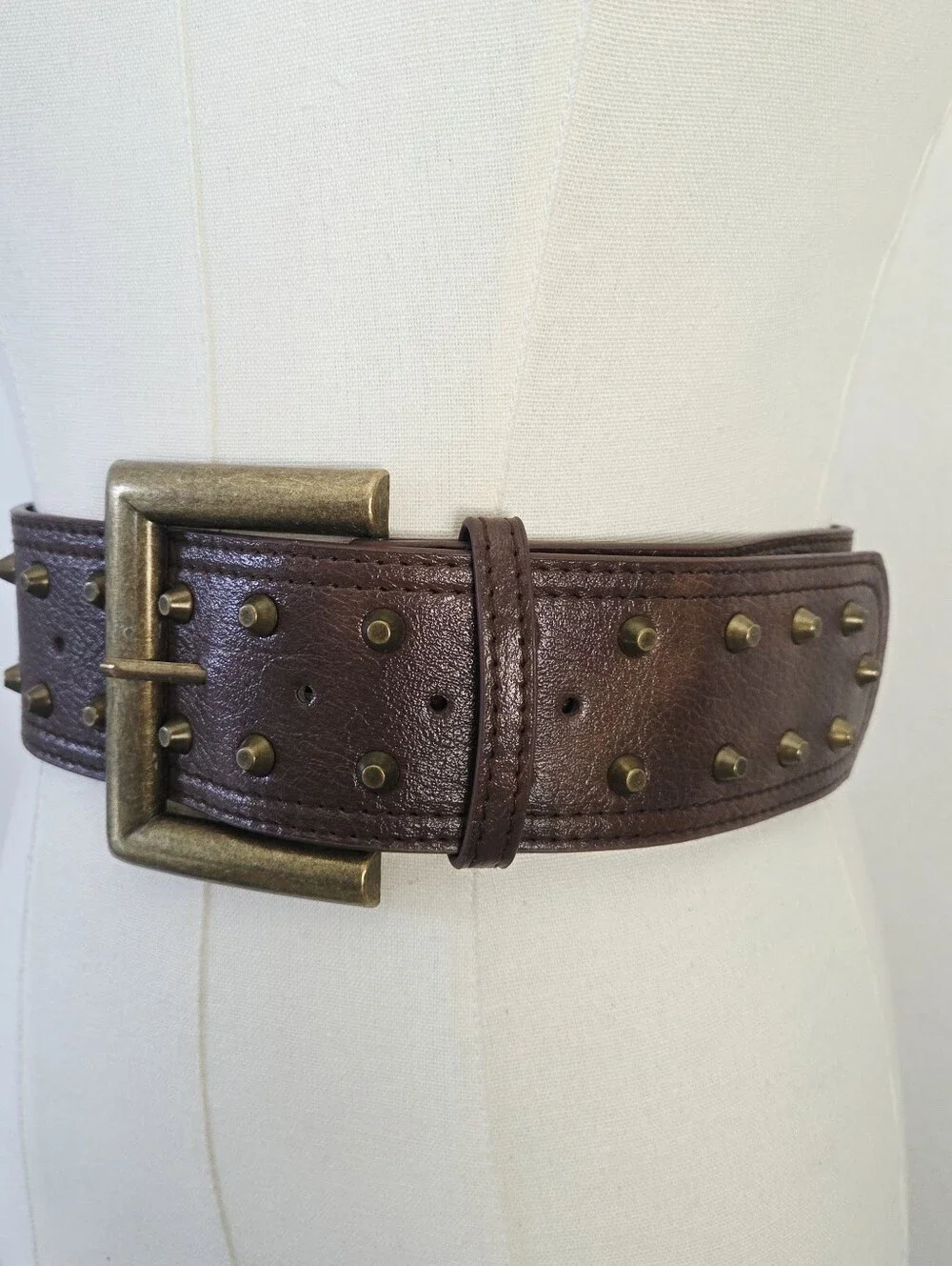 Brown Studded Belt With Gold Buckle.